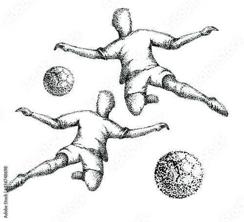 Silhouette of soccer player and soccer ball from dots.Vector stock illustration. Isolated on a white background. Hand drawn . 
