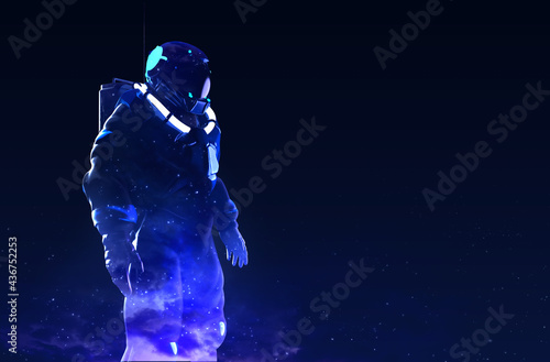 3d render illustration of double exposure astronaut in suit on planet.