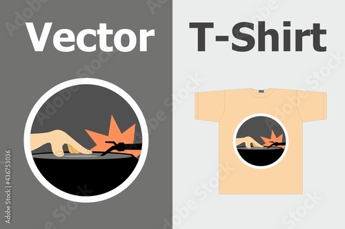 Images of a vinyl record for a t-shirt in vector. Old school theme. Illustrations of night clubs. dj, record, scratches. Legendary turntable. Changeable picture. An expression tool in clothes.