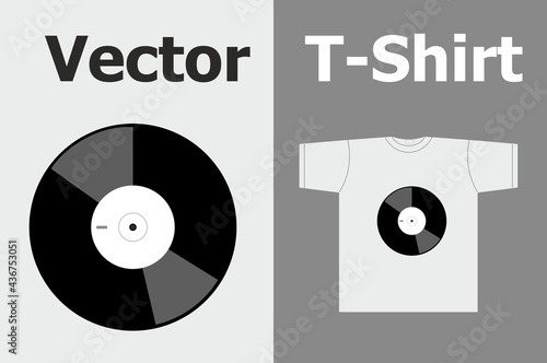 Images of a vinyl record for a t-shirt in vector. Old school theme. Illustrations of night clubs. dj, record, scratches. Legendary turntable. Changeable picture. An expression tool in clothes.