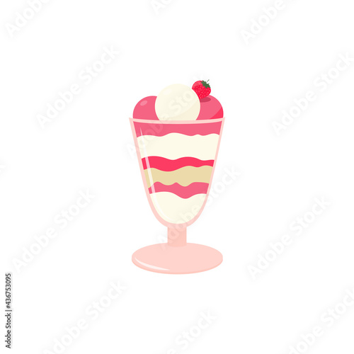 Ice cream in glass cup Vector icon in flat design Strawberry and vanilla ice cream isolated on white background