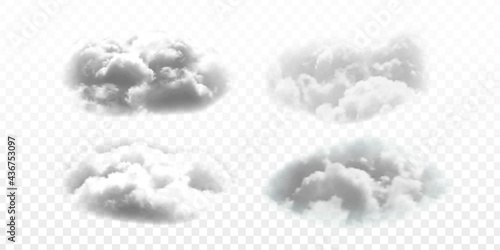 Vector set of realistic isolated cloud for template decoration and covering on the transparent background. Concept of storm and cloudscape.