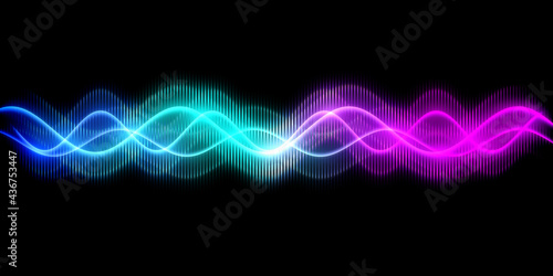 Sound wave line multicolor music abstract background. Neon light curved with colorful graphic design. photo