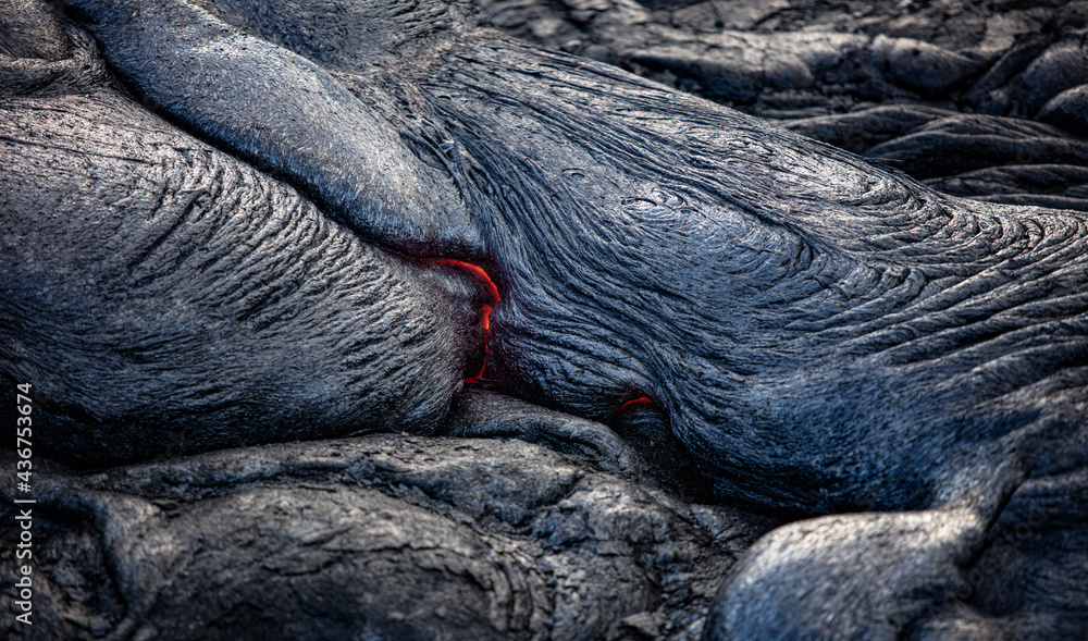 Freezing solidifying lava on volcano ground - obrazy, fototapety, plakaty 