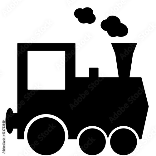 Steam train with smoke cloud icon. Silhouette vector illustration isolated on white background.