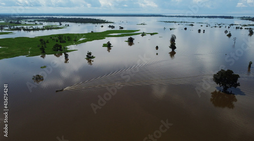 Boat navigate through the Amazon river, near the city of Manaus, Amazonas state, Brazil.