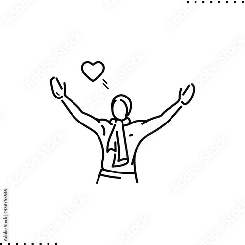 A happy football fan, vector icon in outline