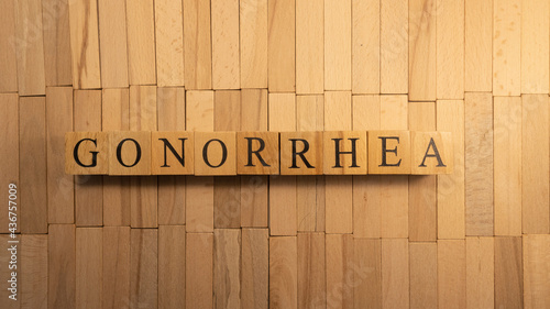 The word gonorrhea created from wooden cubes. Health and life photo
