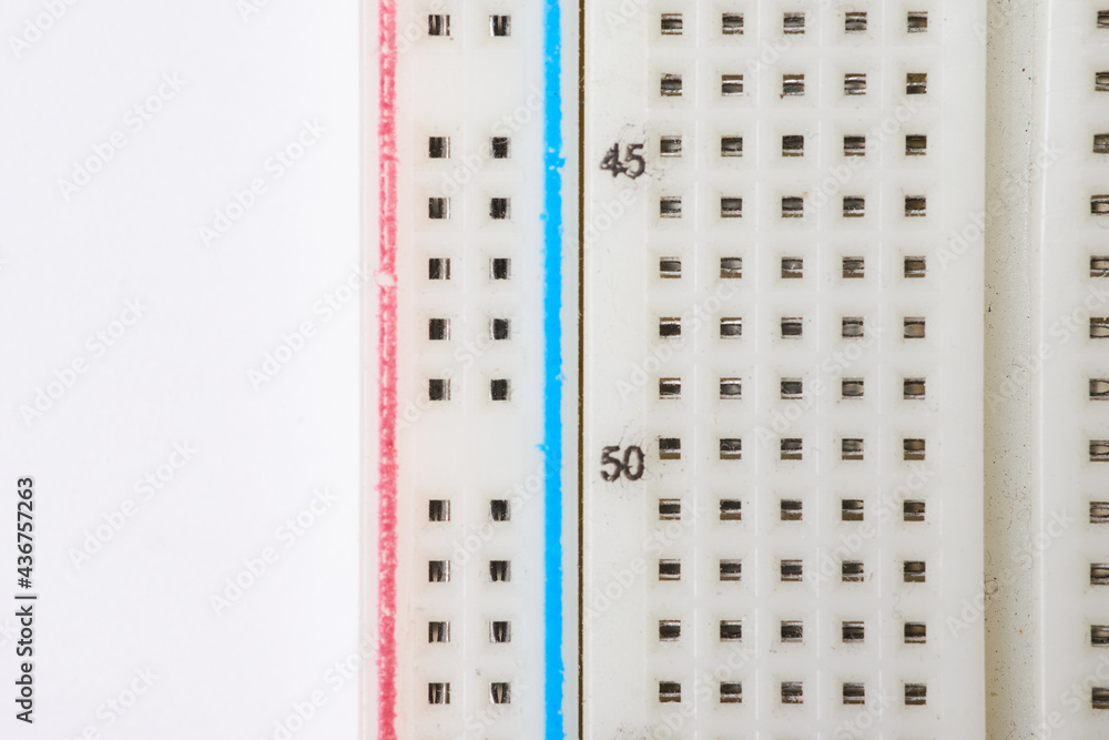 Protoboard close up, electronic circuit Protoboard close up, electronic circuit