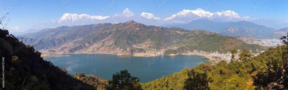 mount Annapurna himalayan range, Pokhara and Phewa lake