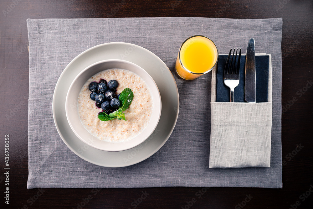 Porridge Bowl With Fresh Summer Berries In Bowl. Clean Eating Dieting Concept. Oatmeal With Berries Porridge Bowl With Fresh Summer Berries In Bowl. Clean Eating Dieting Concept. Oatmeal With Berries