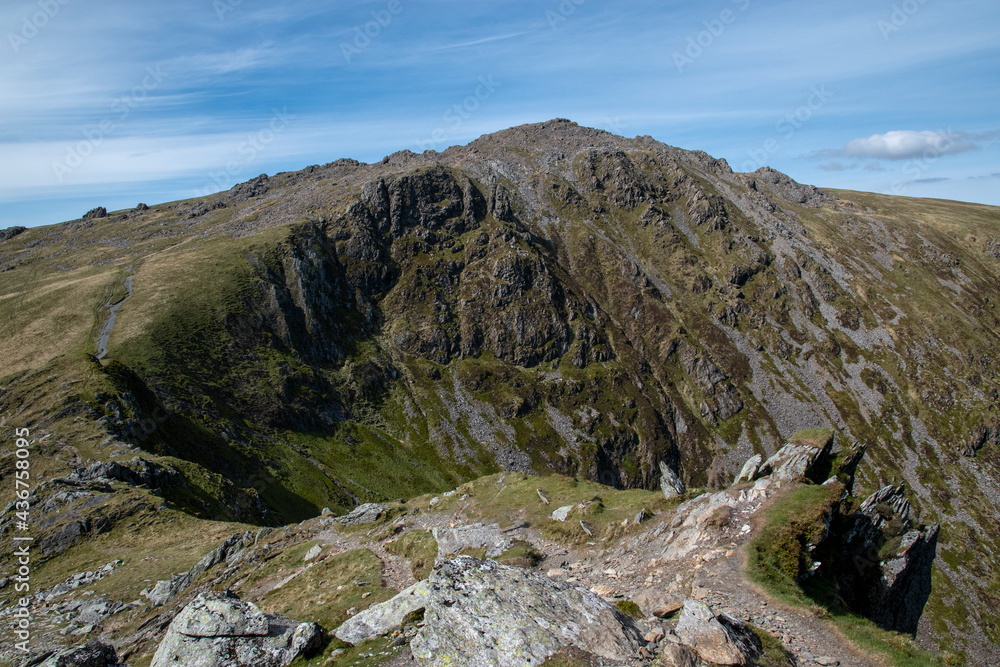 looking up at the welsh mountain of cadair idris from the top of the crater 