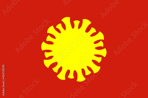 The yellow silhouette of the coronavirus on a red background. As if the virus instead of a star on the flag of Vietnam. Illustration of the Vietnam covid-19 outbreak or the Vietnam variant.