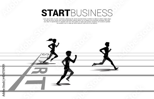 competition of silhouette of businessman and businesswoman running from start line. business concept for competition