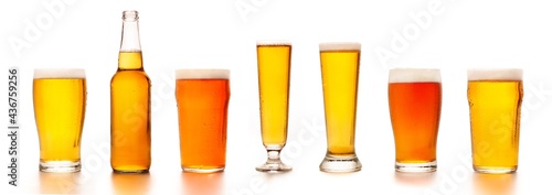 Set of diverse beers in different glasses for clients
