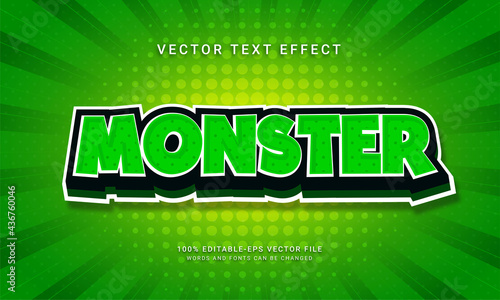 Monster 3d text style effect themed cartoon style