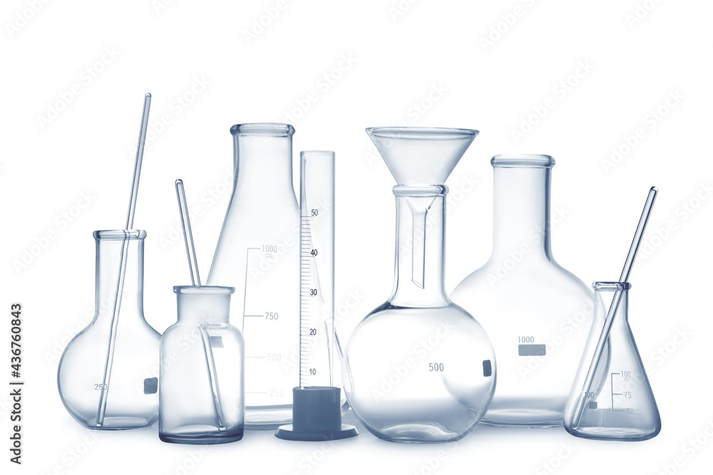 Empty clean laboratory glassware on white background Empty clean laboratory glassware on white background