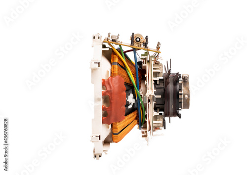 Yoke coil for CRT (Cathode ray tube)TV, Electronic device with clipping path isolated on white background.