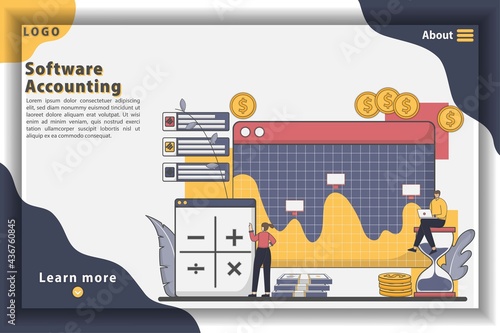 Modern flat design accounting software landing page concept
