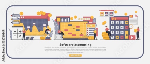 Set of Modern flat design accounting software landing page concept