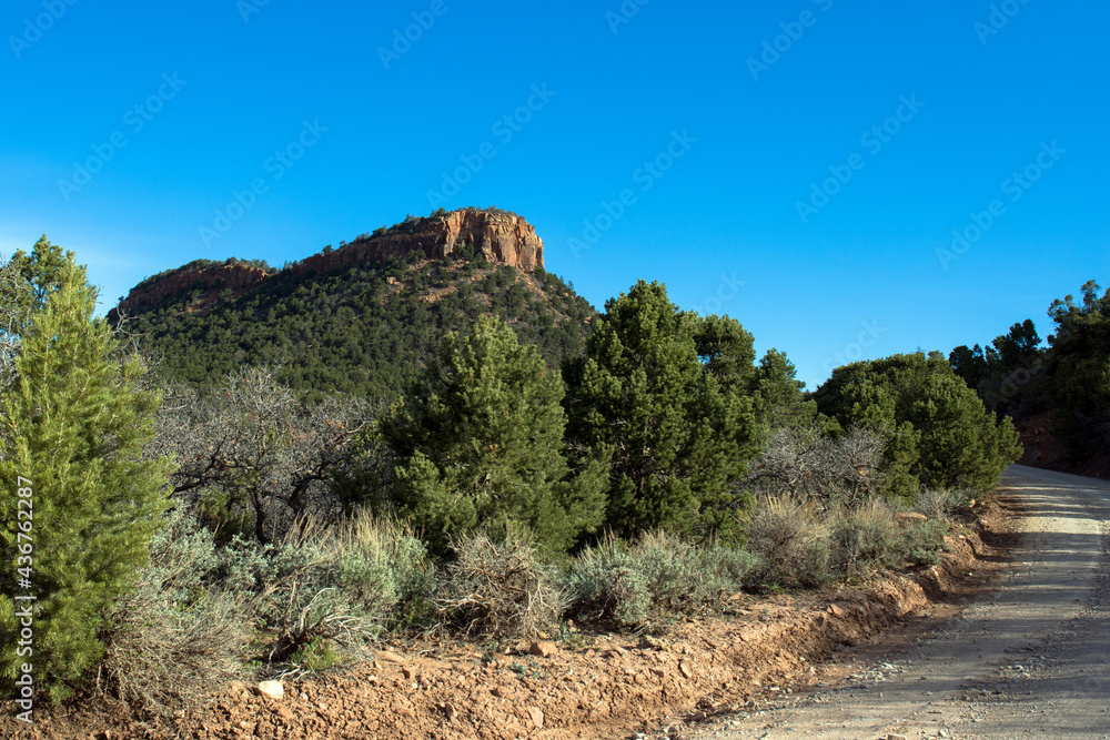 View of the west butte from the the road that crosses the top of the mountain between the 