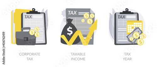 Taxable earnings calculation abstract concept vector illustrations.