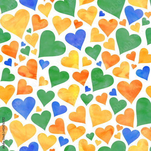 Multi-Colored Watercolor Hearts on a White Background