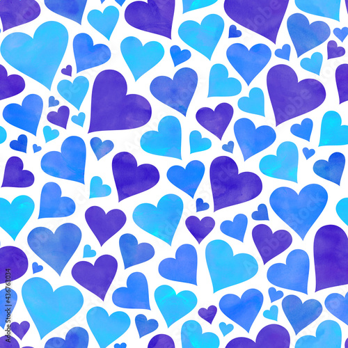 Blue Watercolor Hearts on White