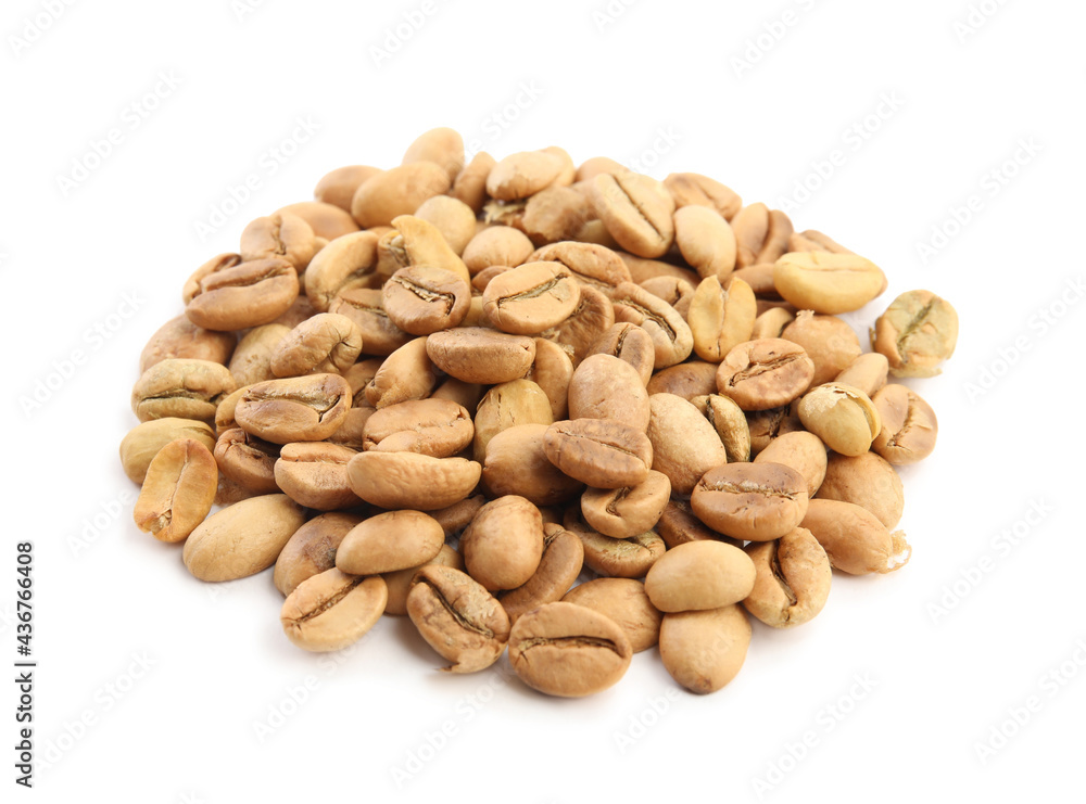 Heap of roasted coffee beans isolated on white