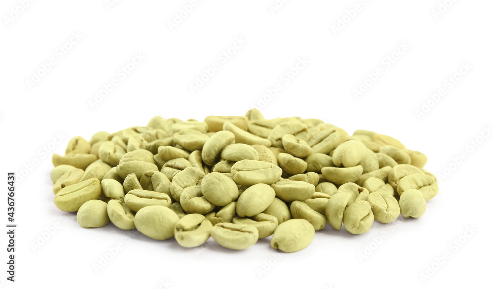 Heap of green coffee beans isolated on white Heap of green coffee beans isolated on white