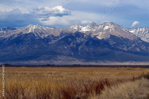 Blanca Peak, the fourth highest in the Rockies, as seen from the marsh at Alamosa National Wildlife Refuge in Colorado