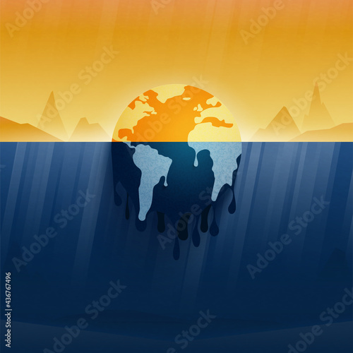 Climate change and Global warming concept.Melting earth.Temperature rising and air pollution from industry.Environment conservation resource sustainable.