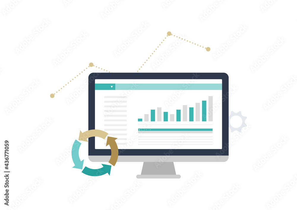パソコン 仕事 解析 データ 分析のイラスト素材 Stock Vektorgrafik Adobe Stock