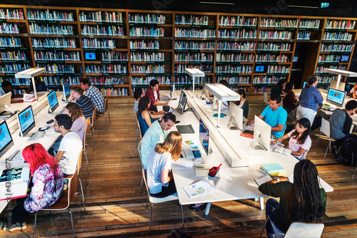 Students studying in a library