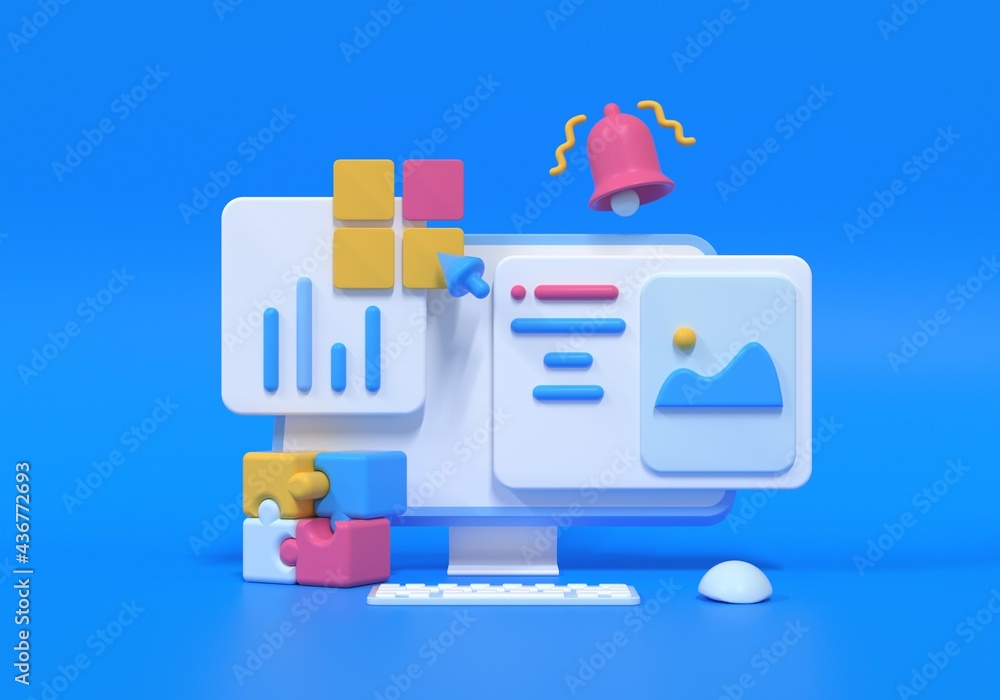 Obraz premium 3D SEO Optimization, web analytics and seo marketing concept. 3d render illustration