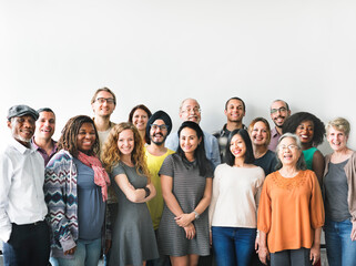 A team of diverse people doing a group photo