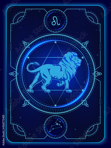 Zodiac signs astrology. Constellations Leo horoscope sign in twelve zodiac with galaxy stars background. Vector illustration Modern.

