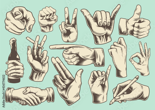 Collection of illustrated hand signs