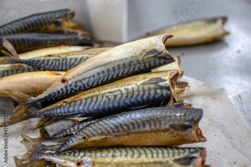 Lots of smoked mackerel carcasses. The fish is in a bunch.