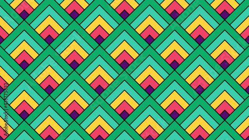 Patrón de cuadrados solapados formando escuadras en colores vivos