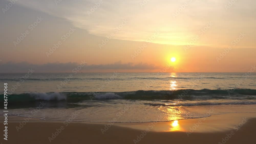 Professional 4K Video. Scene of Sunset on tropical beach sea. No people at beach. Phuket Thailand beautiful tropical beach with a sunset sky. Beautiful Phuket beach in Andaman sea sunset. Professional 4K Video. Scene of Sunset on tropical beach sea. No people at beach. Phuket Thailand beautiful tropical beach with a sunset sky. Beautiful Phuket beach in Andaman sea sunset.