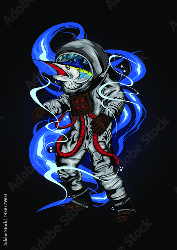 Astronaut Fish with water background.
