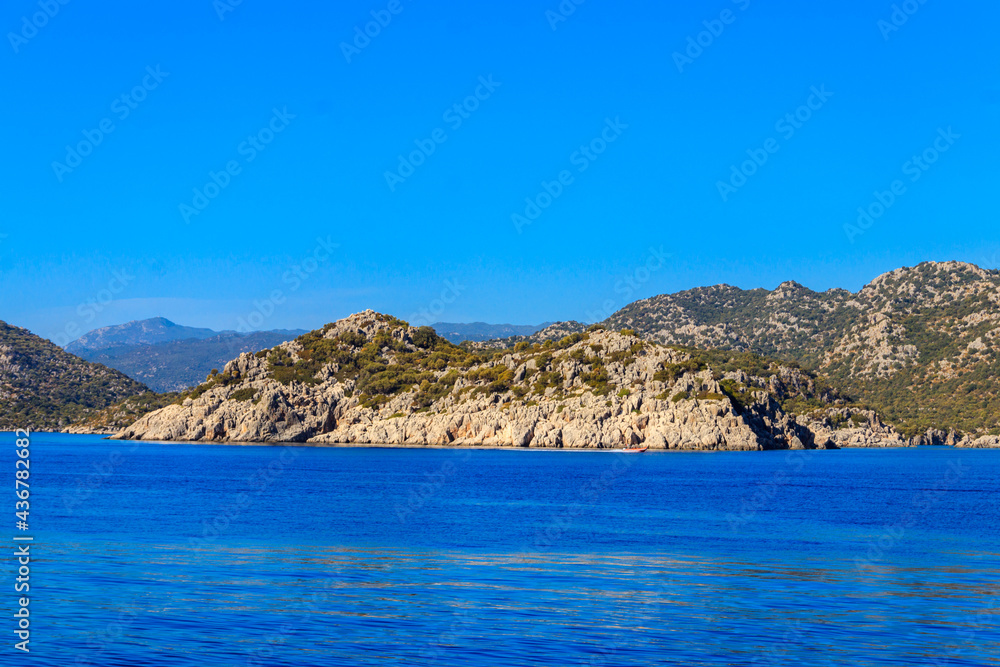 View of the Taurus mountains and the Mediterranean sea near Demre, Antalya province in Turkey