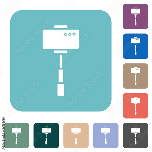 Smartphone on selfie stick back view rounded square flat icons