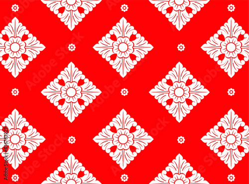 Geometric Indonesian batik motifs with distinctive Balinese floral pattern
