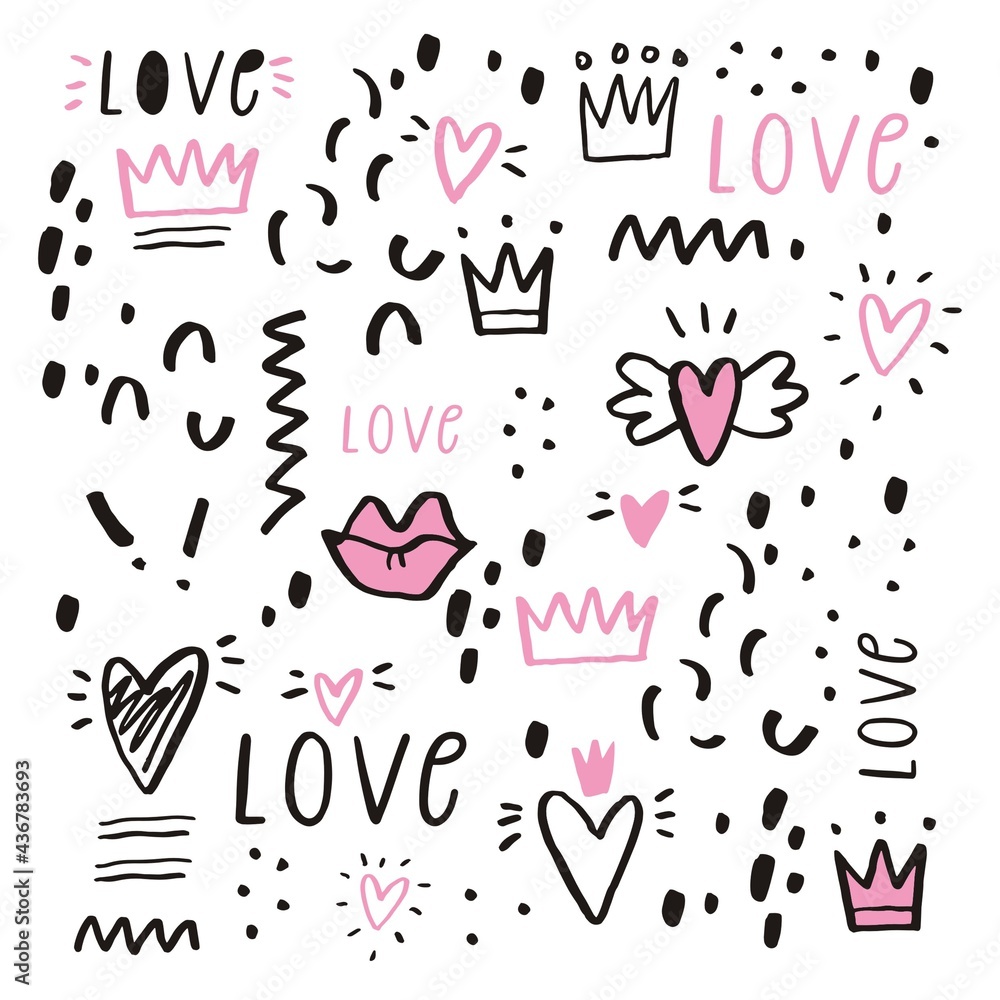 Hand drawn print with heart and crown