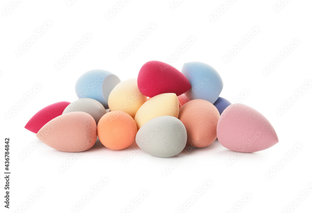 Makeup sponges on white background