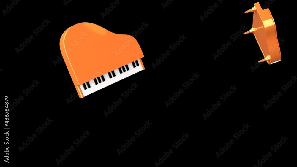 Many orange pianos on black background.
3D rendered animation for background.
Many orange pianos on black background.
3D rendered animation for background.