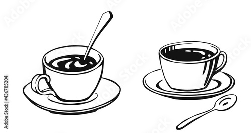 Hand drawn cup mug of hot drink coffee, tea etc. Cup isolated on white background. Teacup, coffee cup. Morning fresh drink. Vector illustration