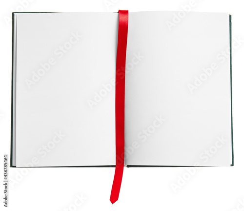 Blank book with bookmark on white background